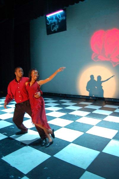 From Jordan's production of "Smokey Joe's Cafe," dancers Noland Jones and Paige Hardy light up the stage. (Photo courtesy of the Falcon's Cry)