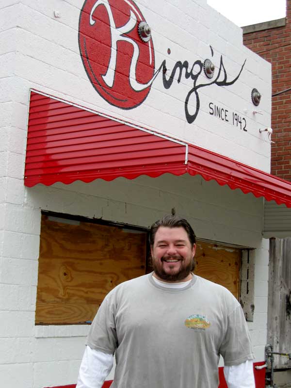 T.J. McDermott proudly shows off his work reconstructing King’s Sandwich Shop at the corner of Foster Street and Geer Street.  He hopes to open the shop in January.